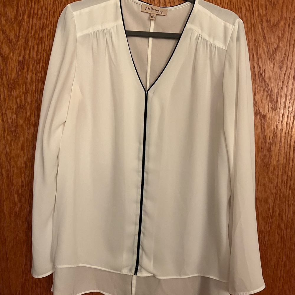 Philosophy Cream V-Neck Blouse with Black Trim